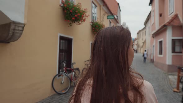 Girl Walking in the Street of Spitz Town Austria