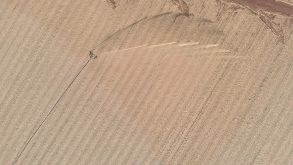 Soil treatment in sugarcane plantation. vinhoto nutritive substance , aerial view