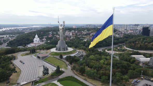 Kyiv - National Flag of Ukraine By Day. Aerial View. Kiev