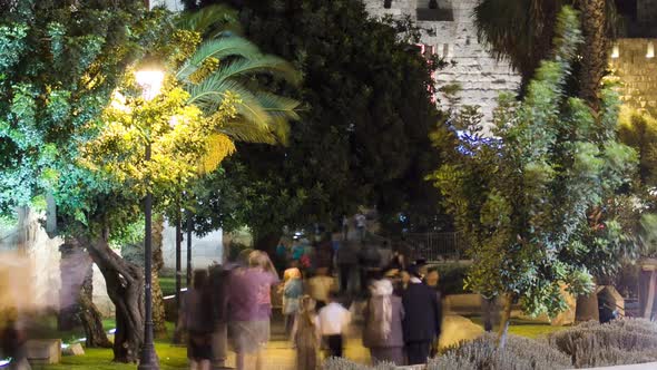 Walls of Ancient City at Night Timelapse Jerusalem Israel