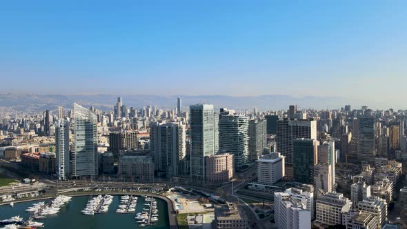 Aerial drone shot of Beirut Waterfront