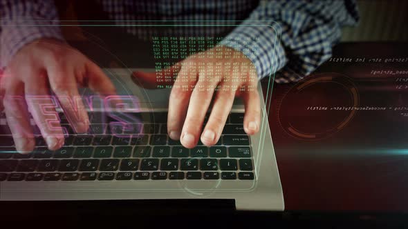 News global on screen with man typing on the computer