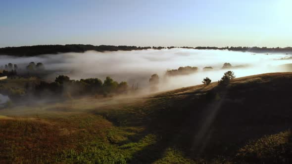 Aerial Shot Mist in Rural Landscape