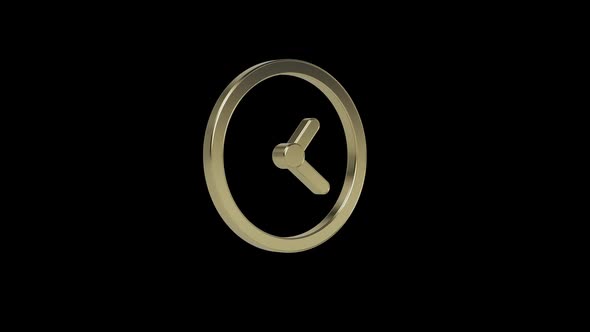Golden Icon. Clock Rotate Around it Axis . Seamless Loop With Alpha Channel. 