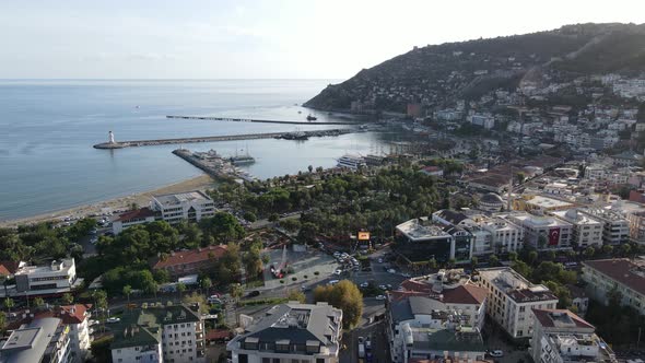 Aerial View Alanya Turkey  Resort Town Seashore