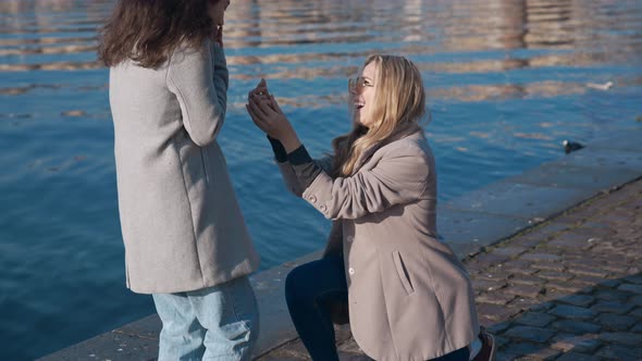 Pretty Lesbian Girl Proposing to Her Girlfriend to Get Married