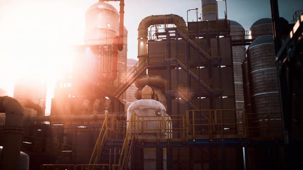 Oil Industry Refinery Factory at Sunset alt