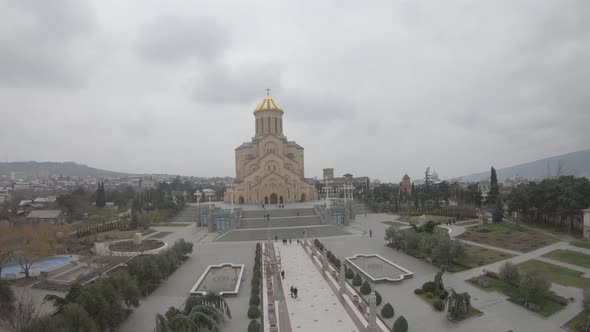 Aerial view of Old Tbilisi. Sameba Cathedral. Avlabari. Georgia