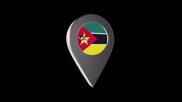 3d Animation Map Navigation Pointer With Mozambique Flag With Alpha Channel - 2K