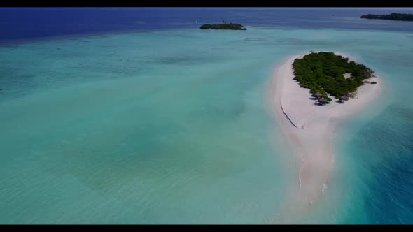 Aerial top view sky of exotic coastline beach adventure by clear ocean with white sandy background o