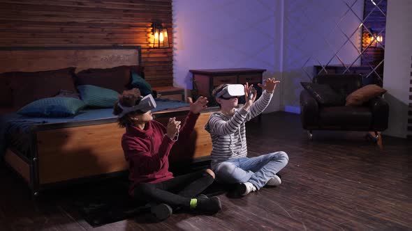 Happy Diverse Boys Learning Cyberspace in VR Game