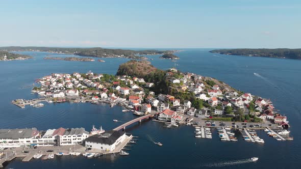 Drone view of charming Kragero harbour town, Telemark, Norway