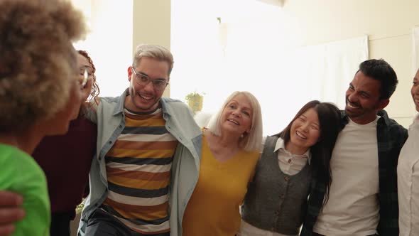 Multiracial People Having Fun Inside Home Kitchen  Multigenerational Friends Concept