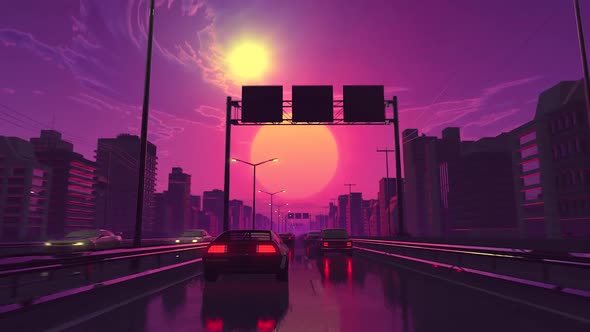 80s Retrowave Delorean Drive VJ Loop Motion Background