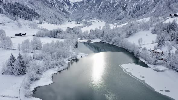Beautiful Drone View of the Klammsee Water Reservoir During the Winter
