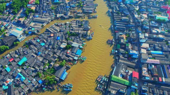 An aerial view from a drone flying over Pak Nam Chumphon