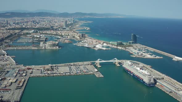 Drone Shot of Barcelona Coast and Harbors