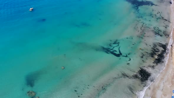 Aerial View of Beautiful Bay with Crystal Clear Water in Mediterranean Sea, Cyprus, Coral Bay