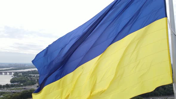 Kyiv - National Flag of Ukraine By Day. Aerial View. Kiev