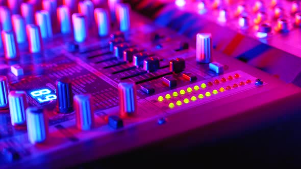 LED Indicator Level Signal of Volume on the Sound Mixing Console or Dj Console on the Party in