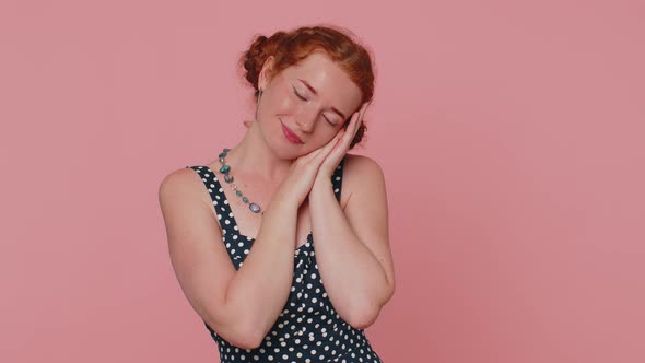 Tired Sleepy Redhead Woman Yawning Feeling Somnolent Lazy Bored Gaping Suffering From Lack of Sleep