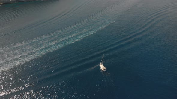 Aerial View of Yachts Near Rocky Island of Mallorca