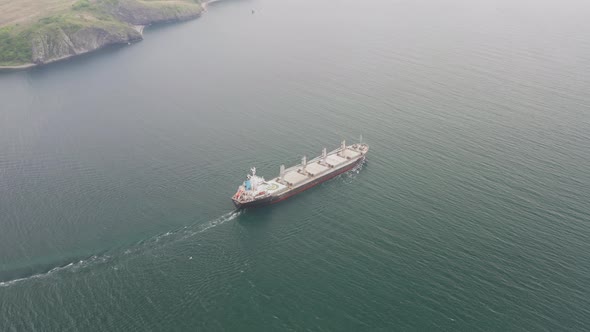 Drone View of the Dry Cargo Ship in Motion