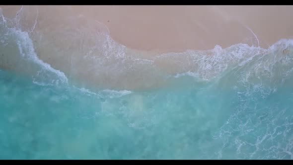 Aerial drone view panorama of tropical tourist beach journey by aqua blue sea with white sand backgr