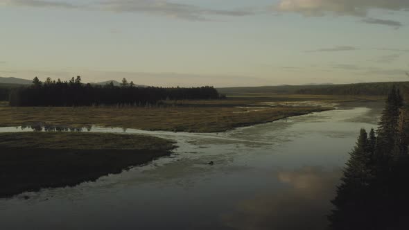 Dusk over Shirley Bog aerial view within wilderness