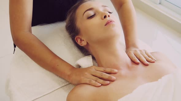 Woman Gets Shoulder Massage Spa By Therapist