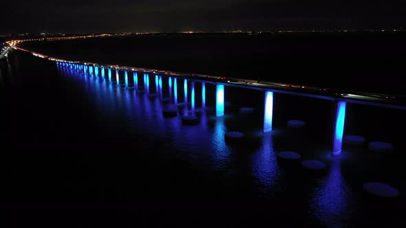 Video of Sunshine Skayway Bridge in Florida at night with traffic flowing