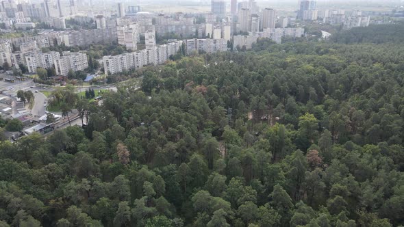 Aerial View of the Border of the Metropolis and the Forest. Kyiv, Ukraine