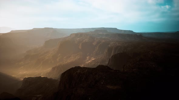 Grand Canyon National Park in Fog at Sunset