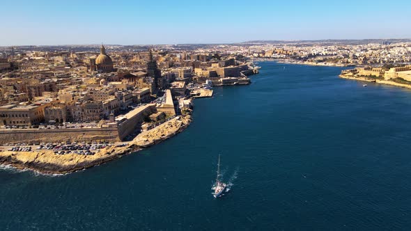 Sailing in Valetta ,Malta -4K drone shot