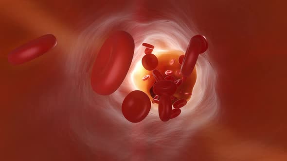 3D animation of a healthy blood flowing through artery