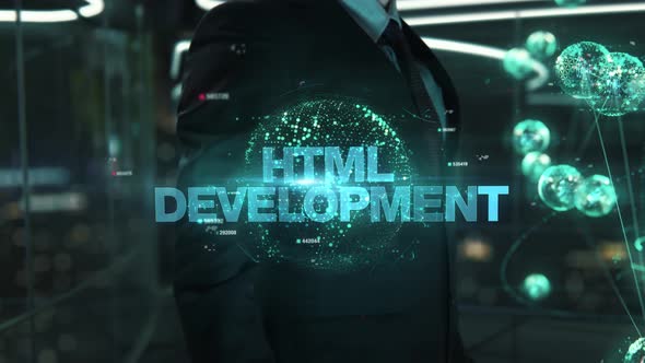 Businessman with HTML Development Hologram Concept