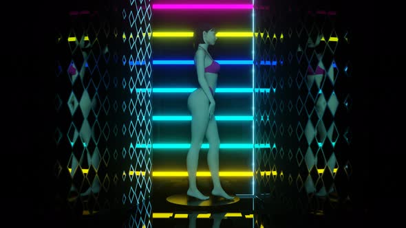 Rotation of the Girl in the Neon Light Room