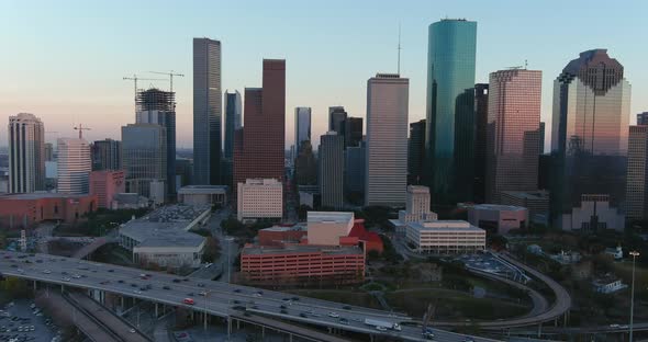 4k aerial of downtown Houston at night