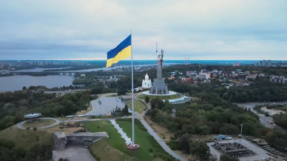 Kyiv - National Flag of Ukraine By Day. Aerial View. Kiev