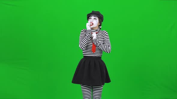 Mime Girl Admiring with Something, Dancing and Gesticulating