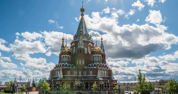 Russia, Udmurt Republic, Izhevsk, St. Michael's Cathedral, Time Lapse, Beautiful Landscape in