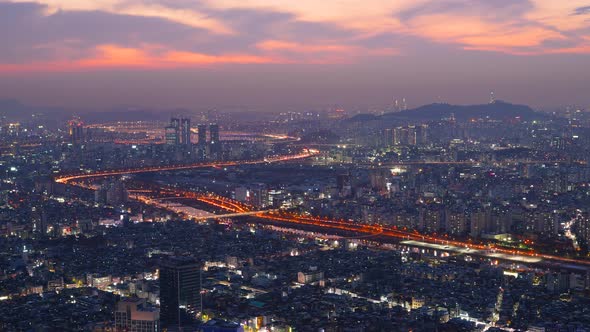 Seoul City Night Road Traffic