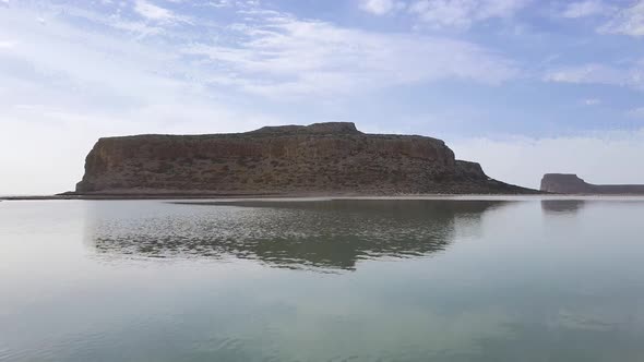 Balos Mpalos drone low flying over lagoon