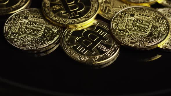 Rotating shot of Bitcoins 