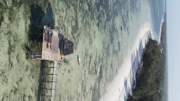 Zanzibar Tanzania  Vertical Video House on Stilts in the Ocean on the Coast Slow Motion