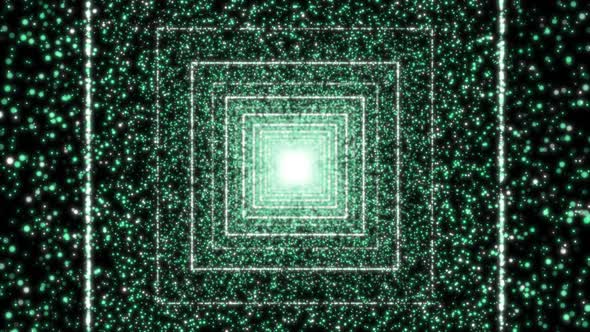 Green Sparkles Created From Light Of Cyber Data Tunnel On Digital Background alt