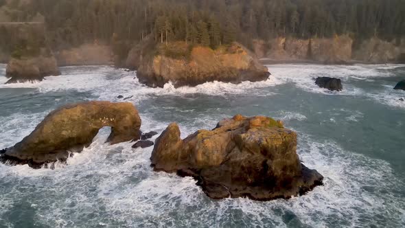 Aerial of the rugged coastline of Oregon, USA