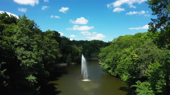 Snake Fountain in the Sofiyivsky Park in Uman Ukraine on a Sunny Day Aerial View