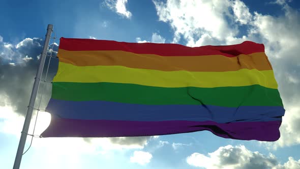 Gay Pride Flag Video Waving in Wind