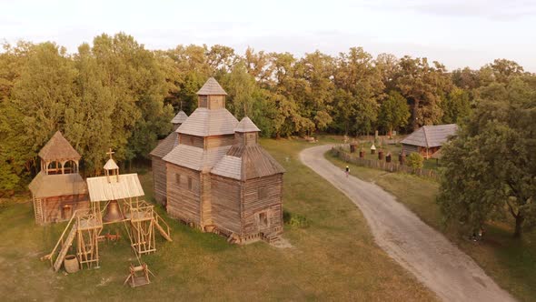 Old Wooden Village Church Top View